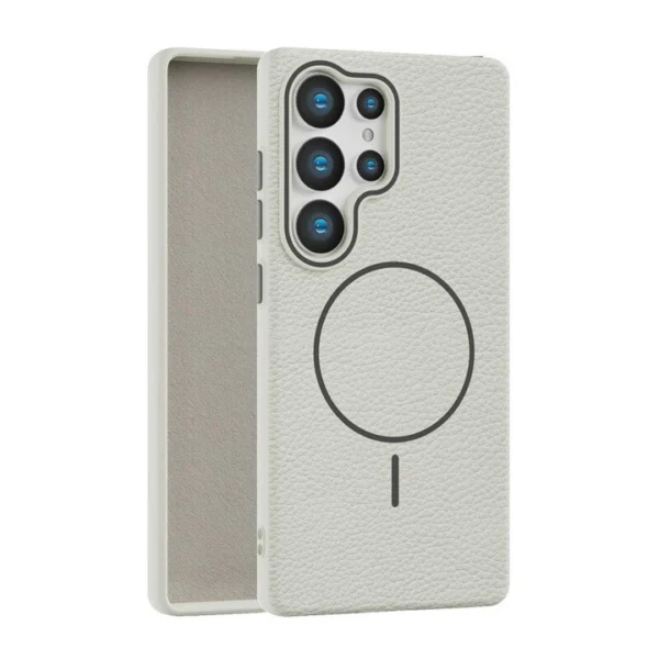 Samsung Galaxy S25 Ultra - Branded Leather Texture MagSafe Compatible Anti-Slip Soft Case